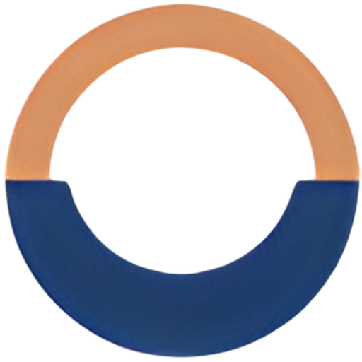 split circle icon with an orange top and blue bottom Orbita Icon